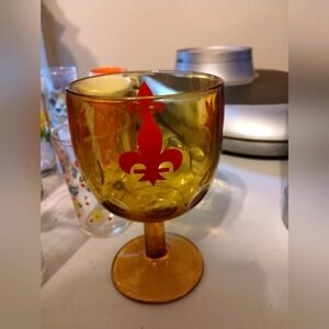 Canada centennial Vintage Amber glass with Red Fleur-de-Lis